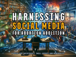 Man sitting at desk harnessing social media to reach a broad audience to abolish abortion