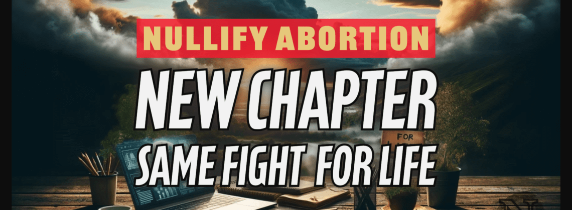 A serene yet determined grassroots movement scene with a laptop, handmade protest signs, Christian iconography, and a sunrise symbolizing hope and new beginnings.